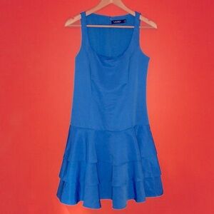 Lauren Ralph Lauren Cobalt Blue Tiered Skirt Ribbed Textured Tank Dress Size 8